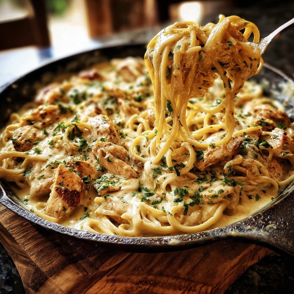 Creamy Garlic Chicken and Noodles Skillet