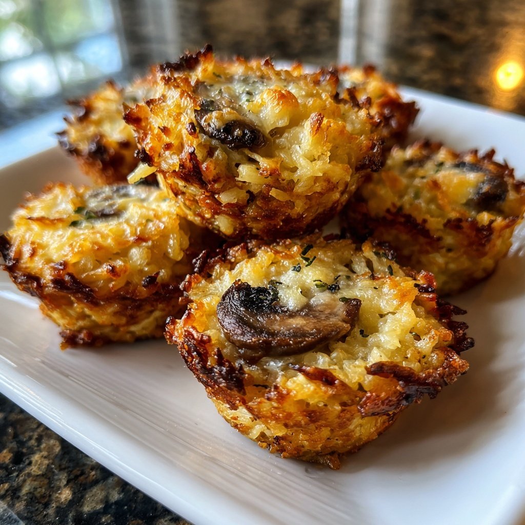 Stuffed Mushroom Crispy Rice Cups