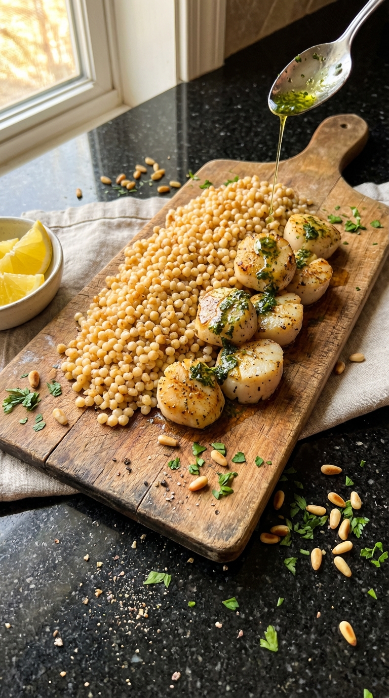 Herb-Roasted Scallops on Couscous
