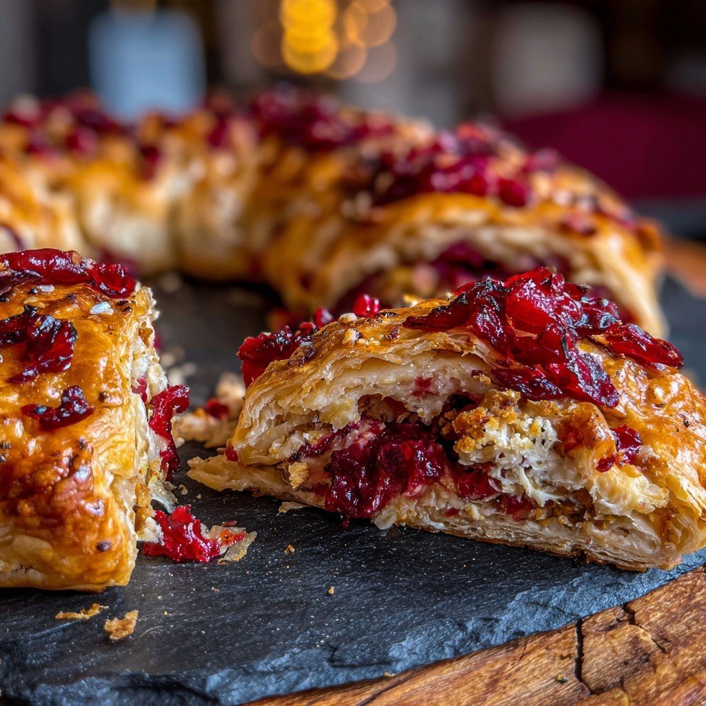 Cranberry Feta Puff Pastry Wreaths