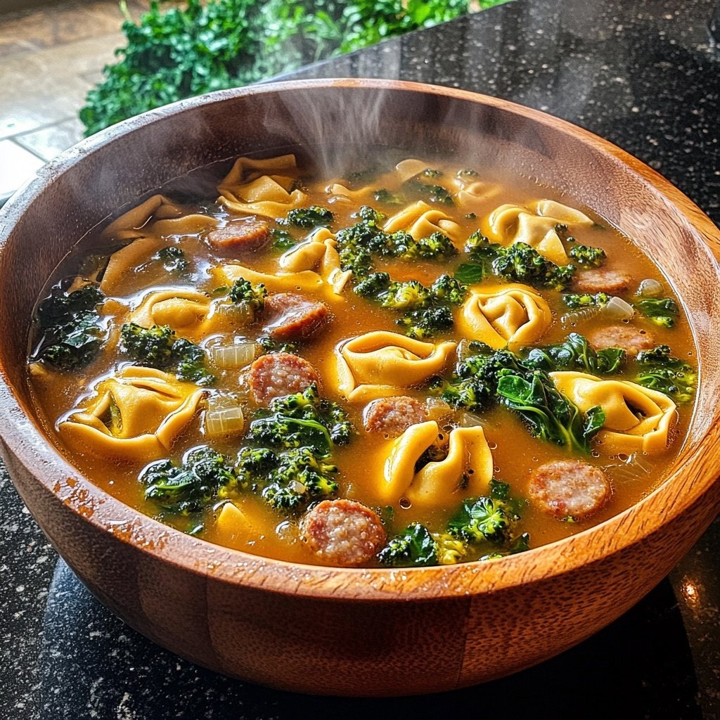 Broccoli Rabe and Sausage Tortellini Soup