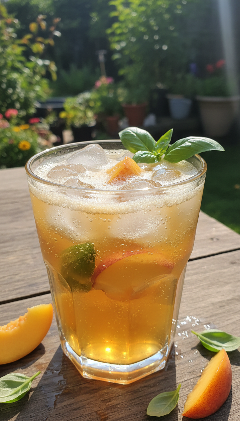 Peach and Basil Sparkler