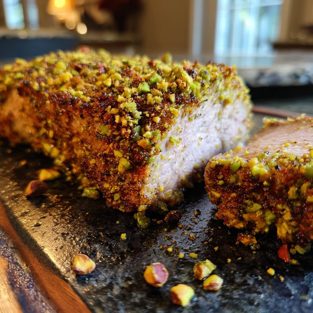 Pistachio Crusted Pork Tenderloin with White