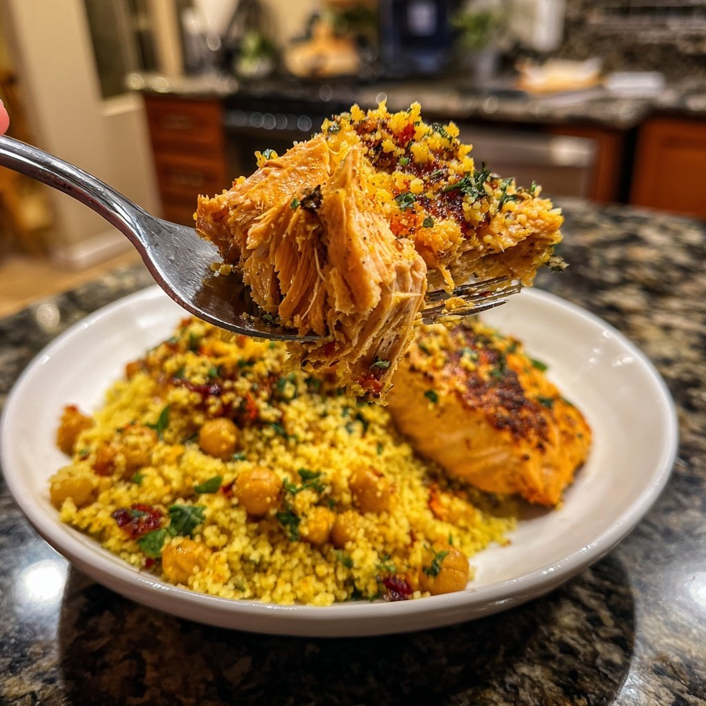 Harissa Roast Salmon Chickpea Couscous