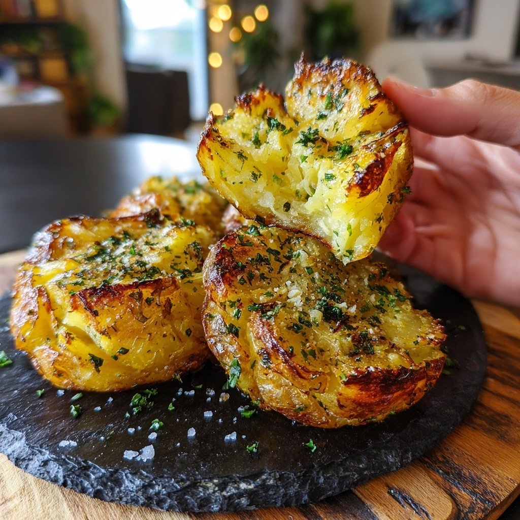 Crispy Smashed Potatoes Garlic