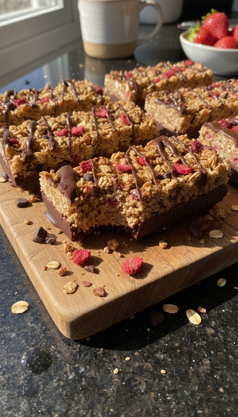 Frozen Chocolate Strawberry Granola Bars