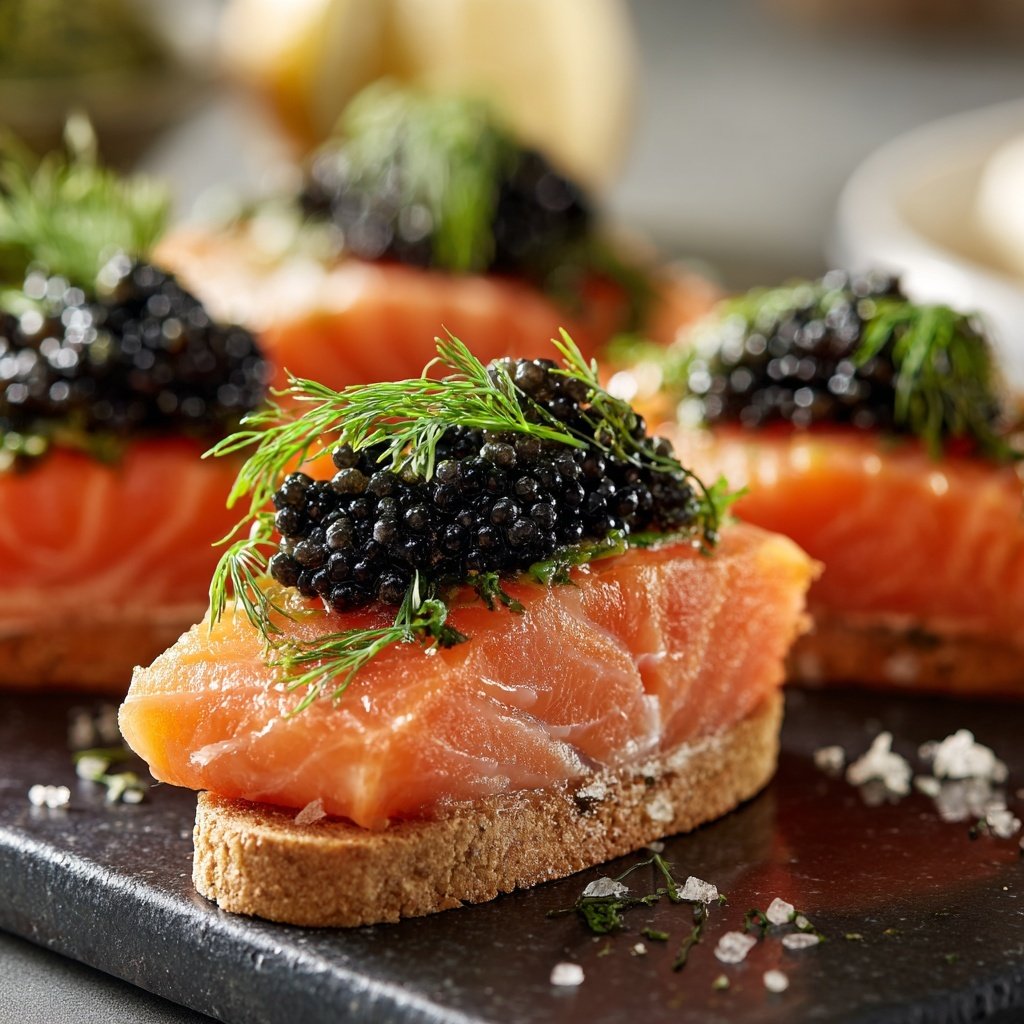 Salmon with Caviar and Dill