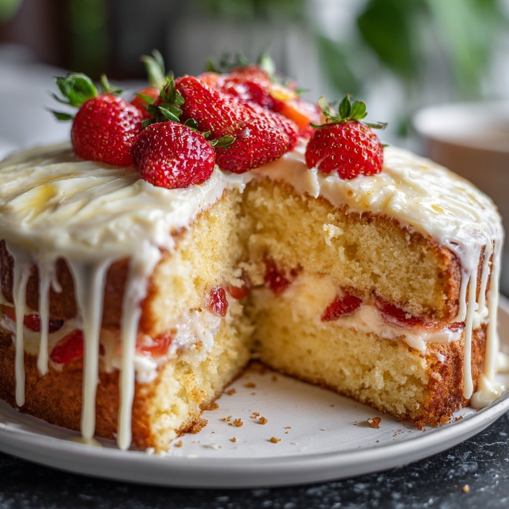 Yogurt Vanilla Cake with Fresh Strawberries