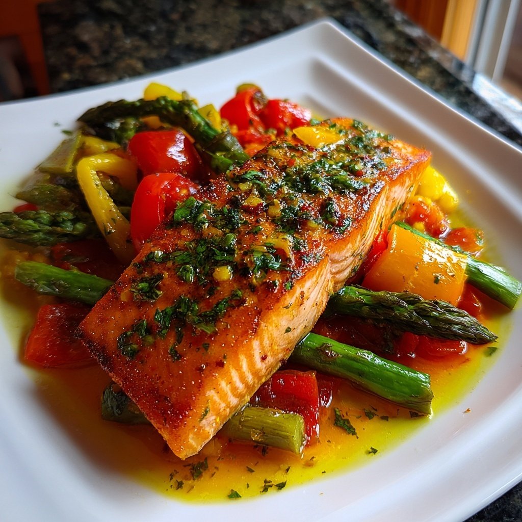 Saffron Salmon and Vegetable Medley